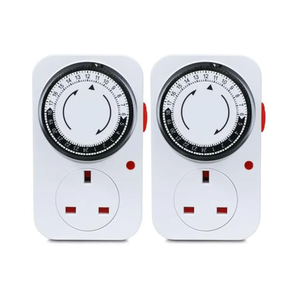 2pcs 24H Mechanical Timer Switches with 15-Minute Increment Pins for Lights Fans Heaters Energy Saver Delay Timer