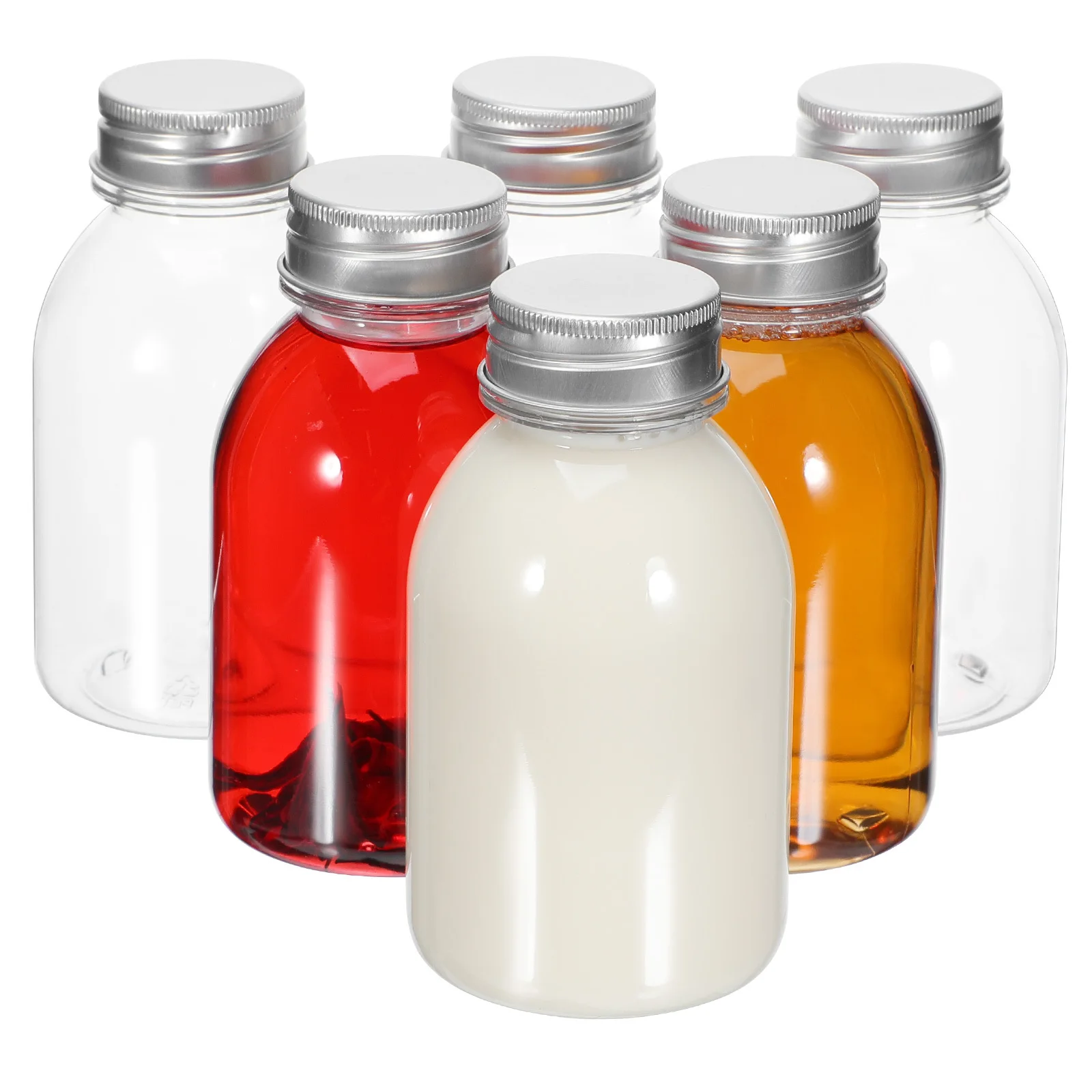 

6pcs Plastic Milk Reusable Clear Containers Flat Bottom Leakproof For Home Party Camping Classroom Use Mini Juice Small