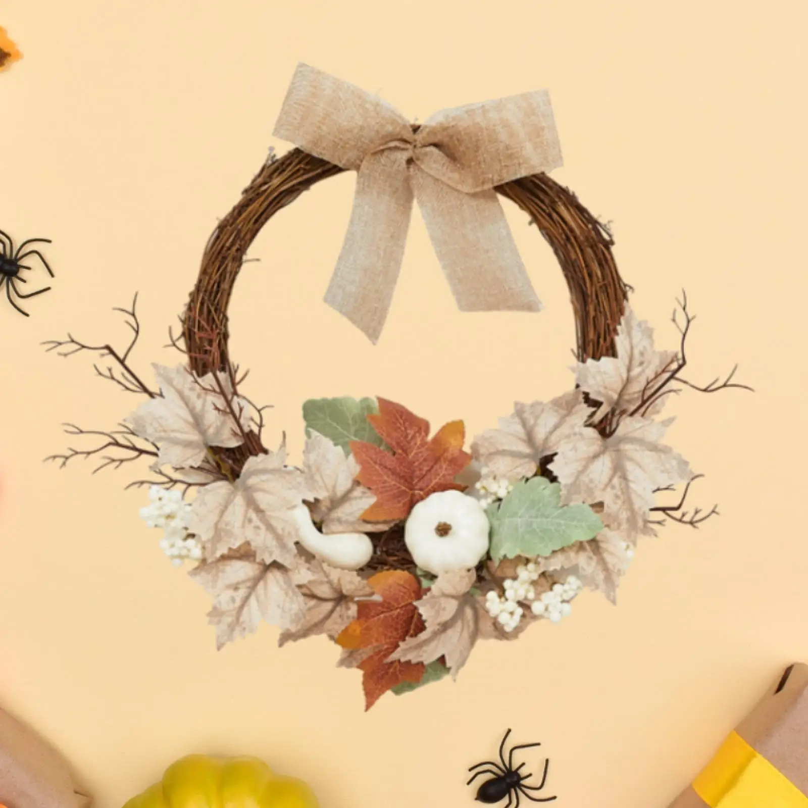 Autumn Fall Wall Door Wreath Decoration Halloween Wreath Lifelike Artificial Maple Leaves for Front Porch, Table Centerpieces