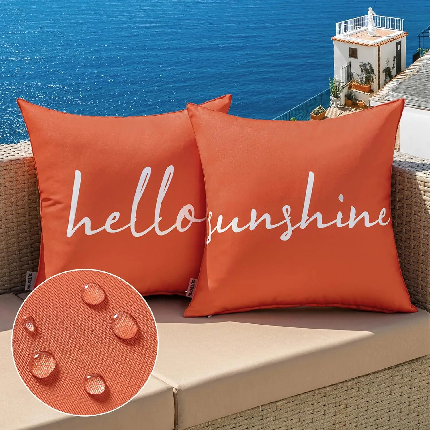 

Уличные водонепроницаемые наволочки для подушек, набор из 2 предметов Hello Sunshine, декоративные уличные Квадратные наволочки для стульев, патио, сада