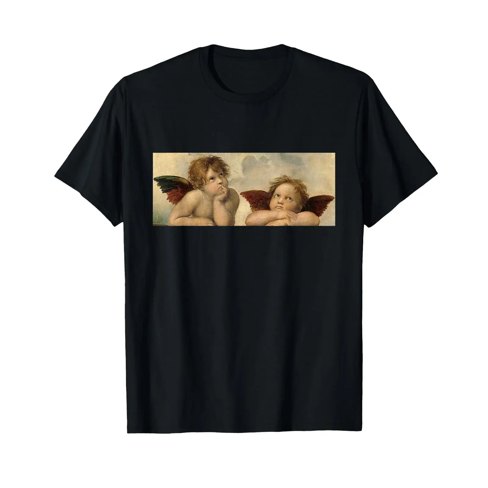 Raffaels Angel Sistine Madonna Painting Renaissance Art T Shirt black vintage Washed designer clothes Comfortable streetwear