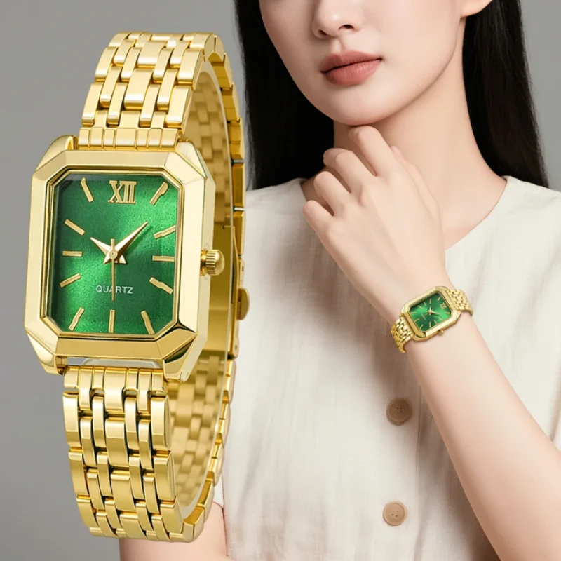 1Pcs Elegant Women's Watch - Golden-Tone Case Steel Band, Quartz Movement with Roman Numerals,Fashion Ladies Accessory