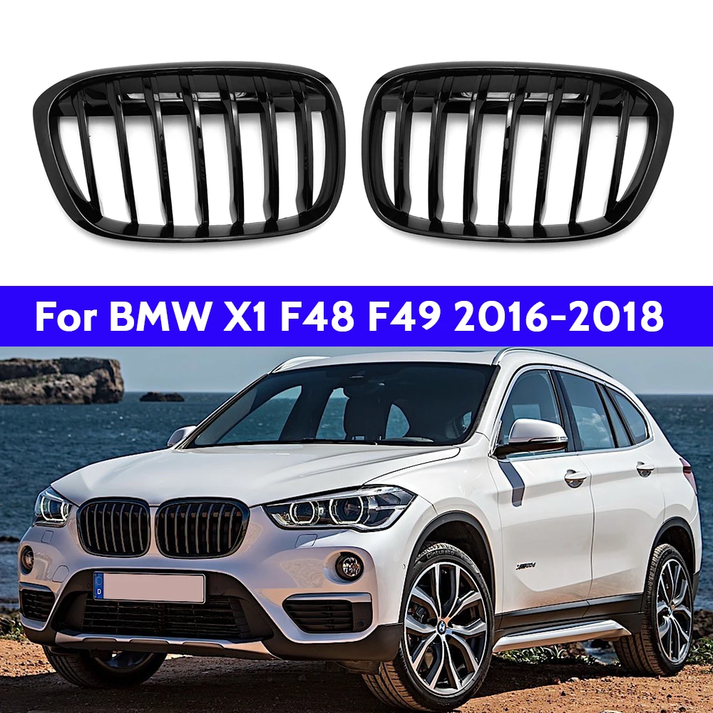 2Pcs Front Bumper Kidney Grill Hood Inlet Grille Replacement for BMW X1 F48 F49 16-18 Racing Grill Accessories