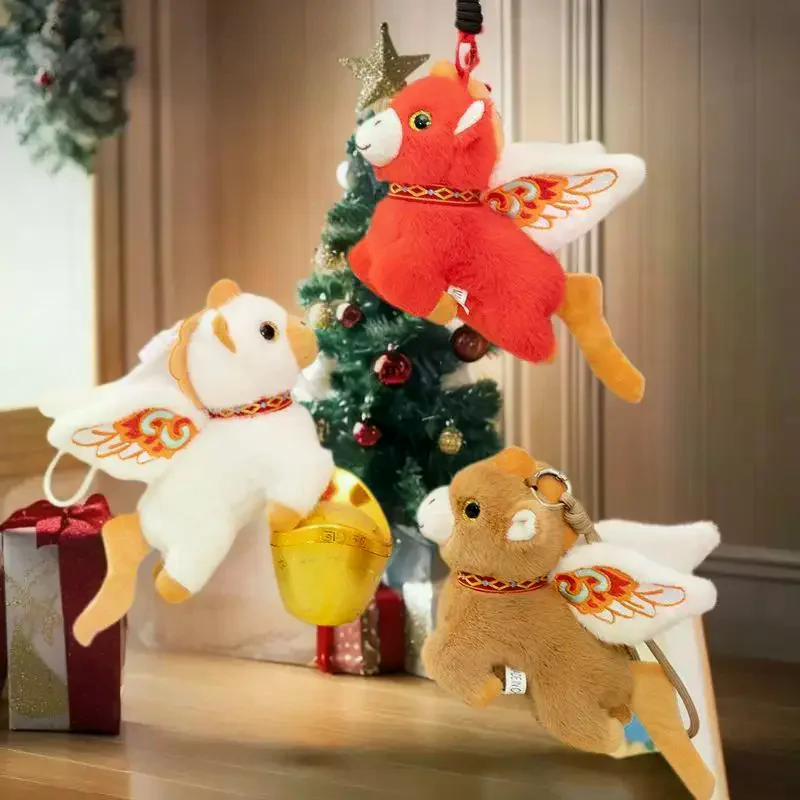 Kawaii Cartoon Flying Pony Sleutelhanger Pluche Paard Jaar Mascotte Pop Hanger Rugzak Hangend Ornament Leuke Nieuwjaar Feestcadeaus