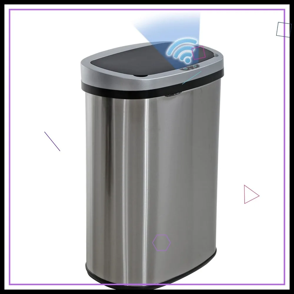 

Touchless Sensor Trash Can with Odor Control, Stainless Steel Oval Design, Fits 13-Gallon Bags for Kitchen Bathroom Office Home