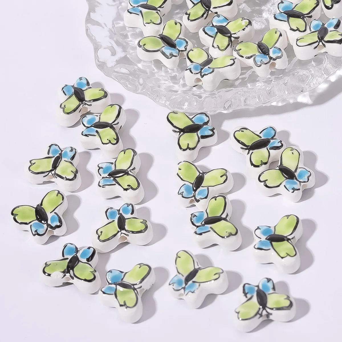 Green Light Colored Ceramic Beads Tulip Butterfly Blocks for DIY Necklace Bracelet Accessories
