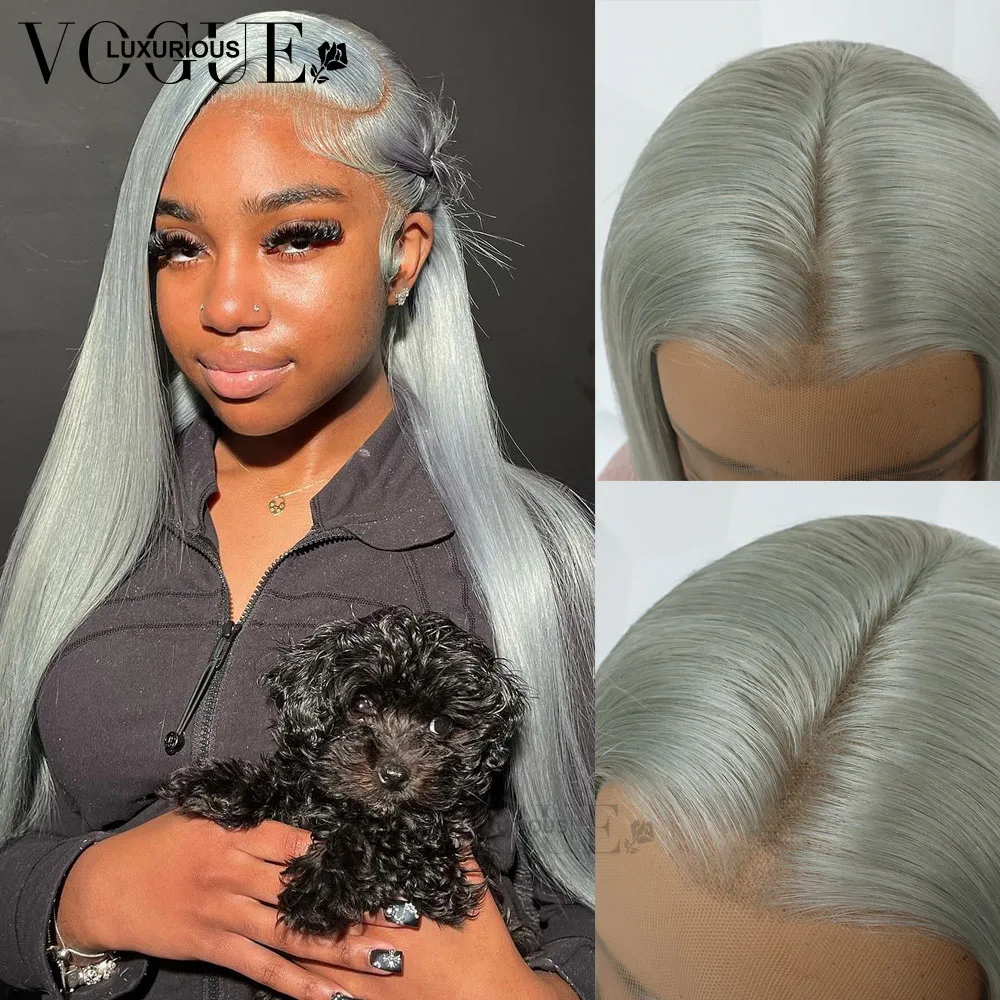 

Silver Grey Colored Straight 100% Virgin Hair Wig 13x6 Lace Front Wig Pre Cut Ready To Wear Human Hair Wigs 200% Density Wigs