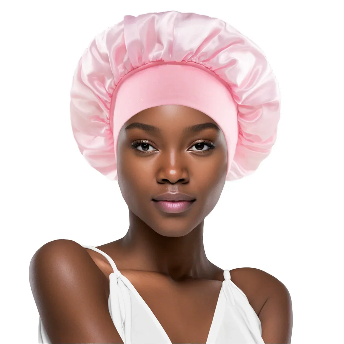 Women's Satin Solid Wide-brimmed Sleeping Hat Unisex Head Wrap Elastic Band Cap Hair Care Bonnet Night Hat Bonnet De Nuit New