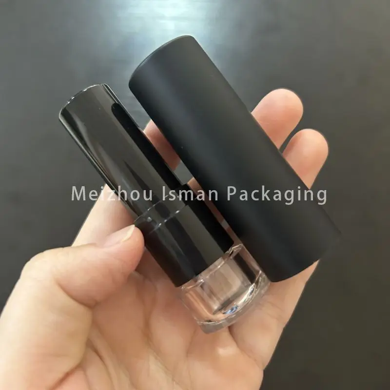 50 Uds. Popular redondo D12.1MM embalaje de lápiz labial negro contenedor de lápiz labial cosmético vacío tubo de bálsamo labial con fondo transparente