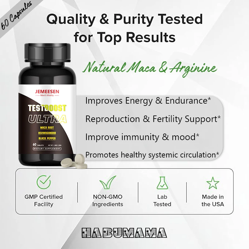 Organic Testboost ULTRA Maca Ashwagandha Pills Supports Reproductive Health Natural Energizer