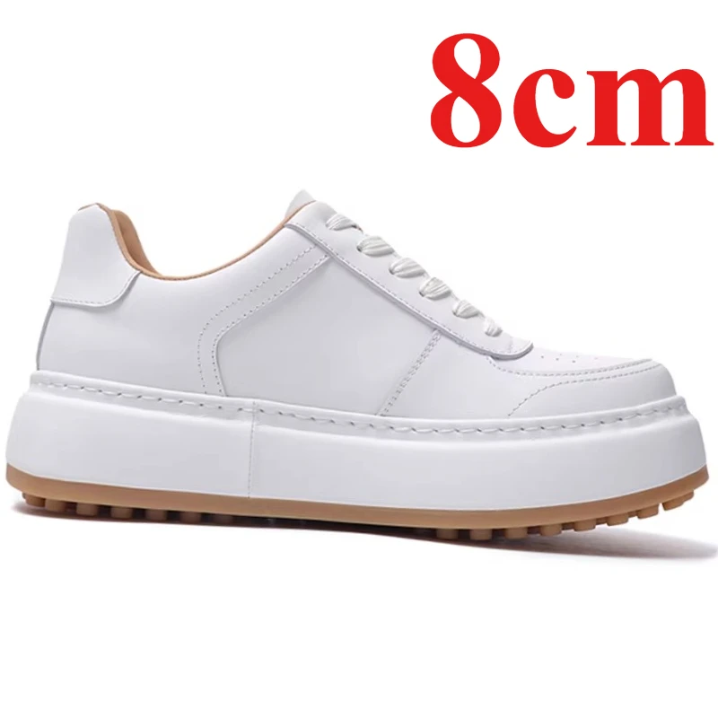 England Height-increasing 10cm Casual Board Shoes for Men's Genuine Leather Comfortable Lightweight White Training Elevator Shoe