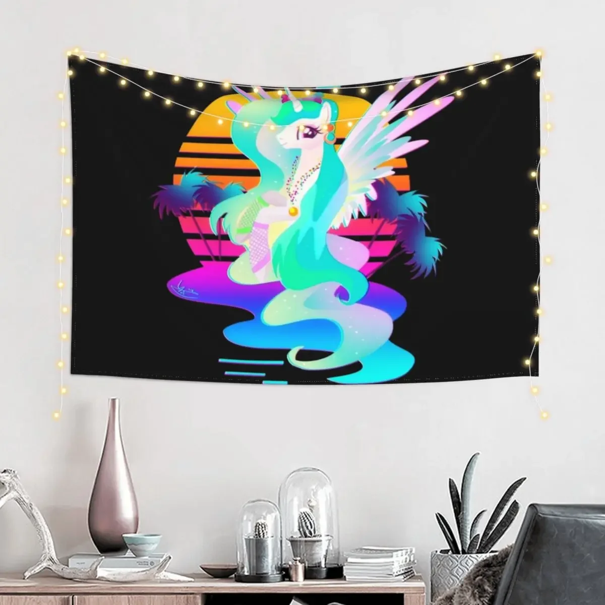 Synthwave Princess Celestia Tapestry House Decorations Wallpaper Tapestry