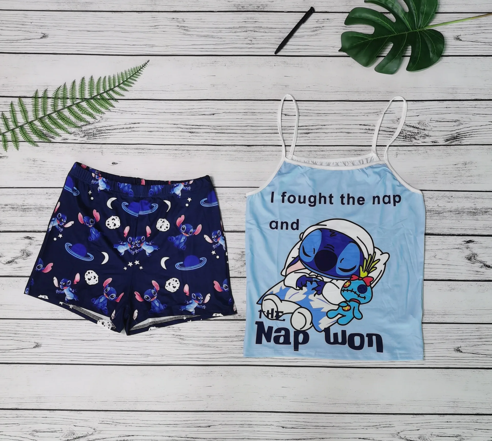 Anime Stifler Cartoon Shorts Suspenders Suit American House Pajamas Set Women's Loose Casual Home Set