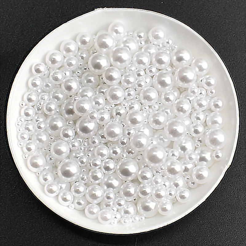 ไข่มุก ABS ทรงกลม ขนาดผสม สำหรับตกแต่งเล็บ สีขาวเบจ คุณภาพสูง ไข่มุกเทียม อุปกรณ์ตกแต่งเล็บ DIY
