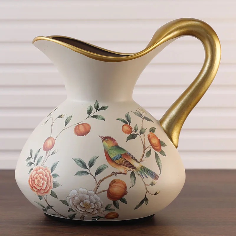 Ceramic Single Ear Vase European American Style Living Room Dining Table Coffee Table TV cabinet Decoration Milk Pot Vase