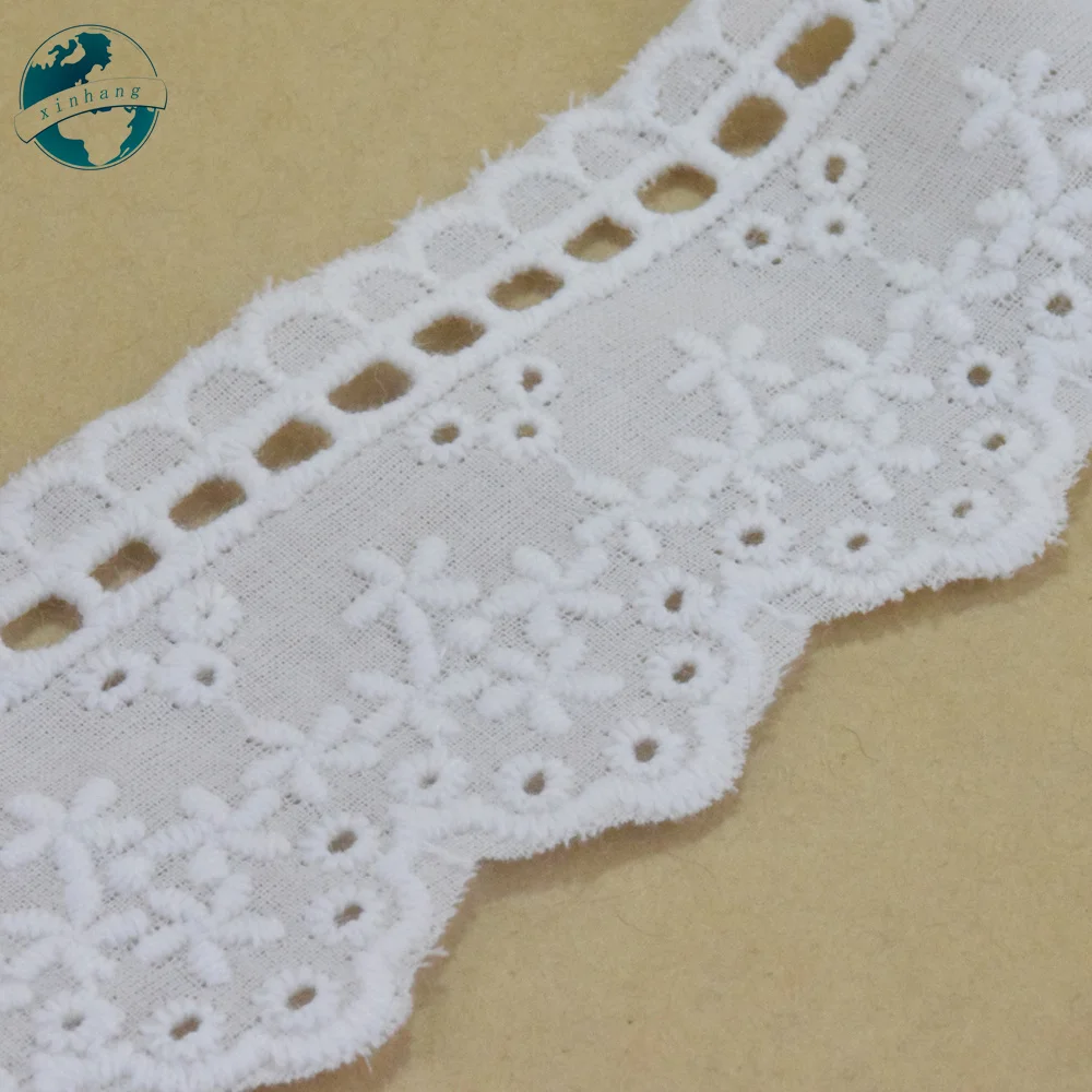 4.5cm Wide Embroidery White Lace 100% Cotton Fabric Sewing Ribbon Trim Wedding Dress DIY Dolls Colthes Curtain Accessories #4317