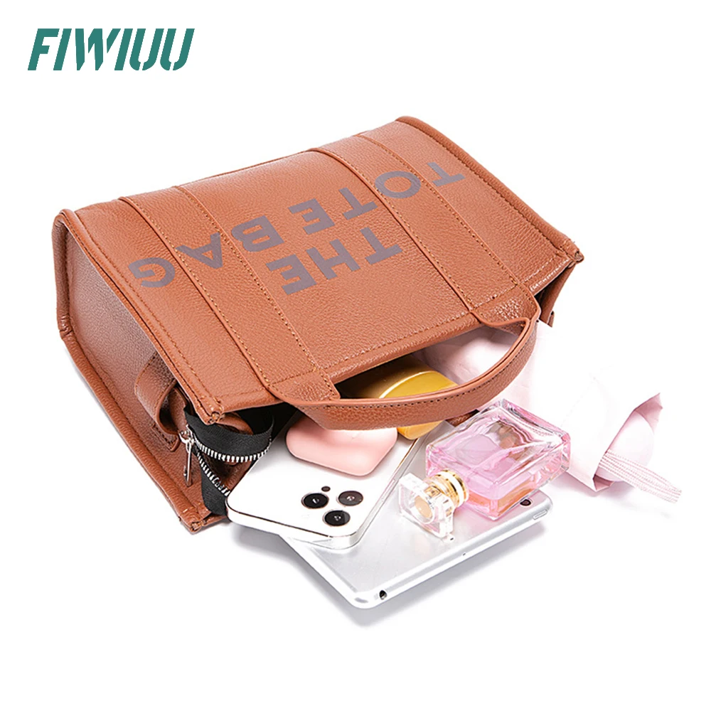 Fiwiuu PU Tote Bag Letter Print Shoulder Bag Handbag Crossbody Purse with Zipper Big Larger Capacity