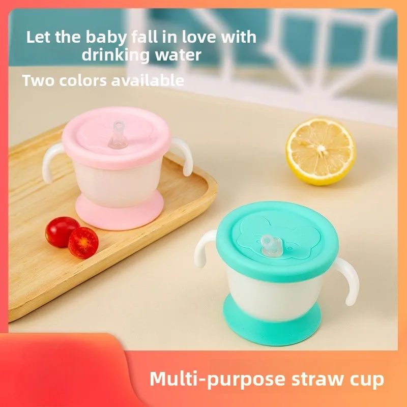 Two Tone Straw Cup Cute Children's Learning Drink Cup With Handle Water Baby Training Cup