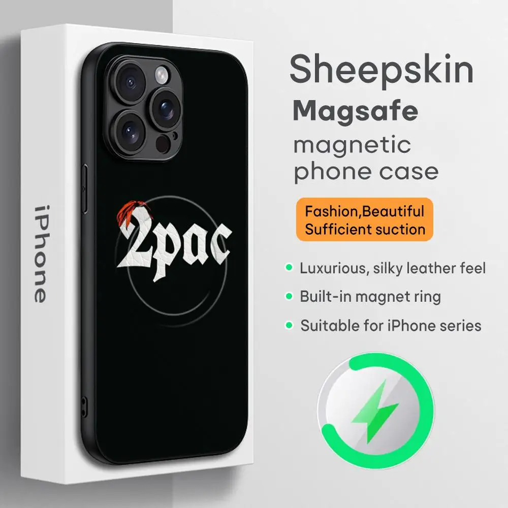 T-TupaC Sha-kur 2-pac Phone Case For iPhone 16 15 14 13 12 11 Plus Pro Max  High-end Luxury Magsafe Sheepskin