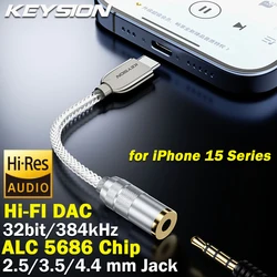 KEYSION-decodificador de auriculares DAC, adaptador amplificador de Audio Digital Hi-Fi para iPhone 15 Pro Max, USB tipo C a 3,5mm/2,5/4,4mm