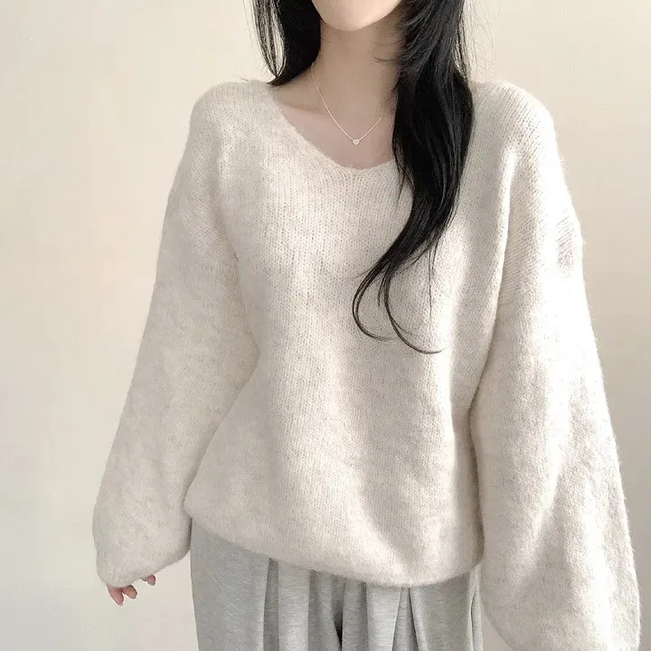 Chic automne hiver ample v-ne fourrure tricoté pull femmes Simple Long Sve confortable à la mode trajet Sle haut