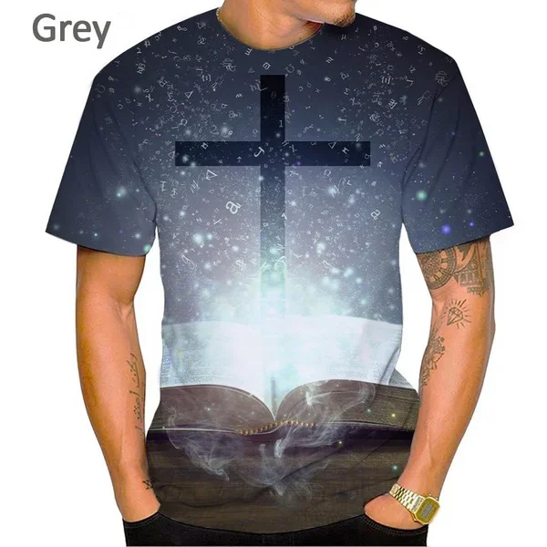 New God Casual Unisex Round Neck Short Sleeve Christian Jesus Cross 3D Printed T-Shirt Man‘s Short Sleeved Tops