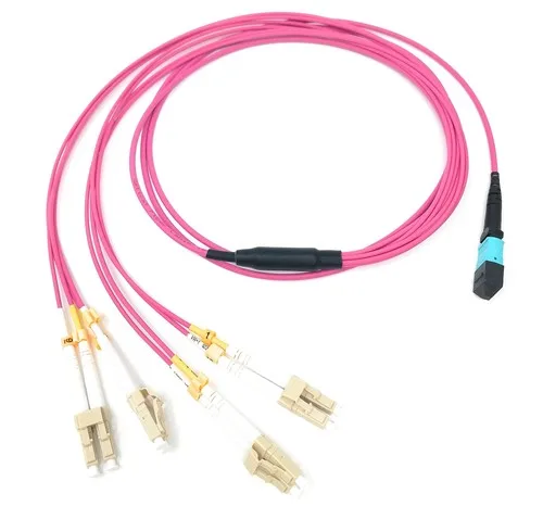 OM4 50/125 Multimode MPO UPC Female to 4 LC UPC Duplex Breakout Fiber Patch Cord