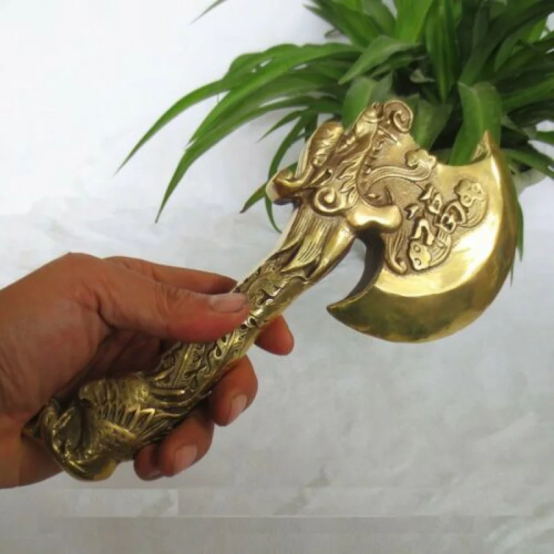 Collection Chinese Brass Carving Arms Animal Dragon Phoenix Axe Exorcism Ax GlüHatchet Statue