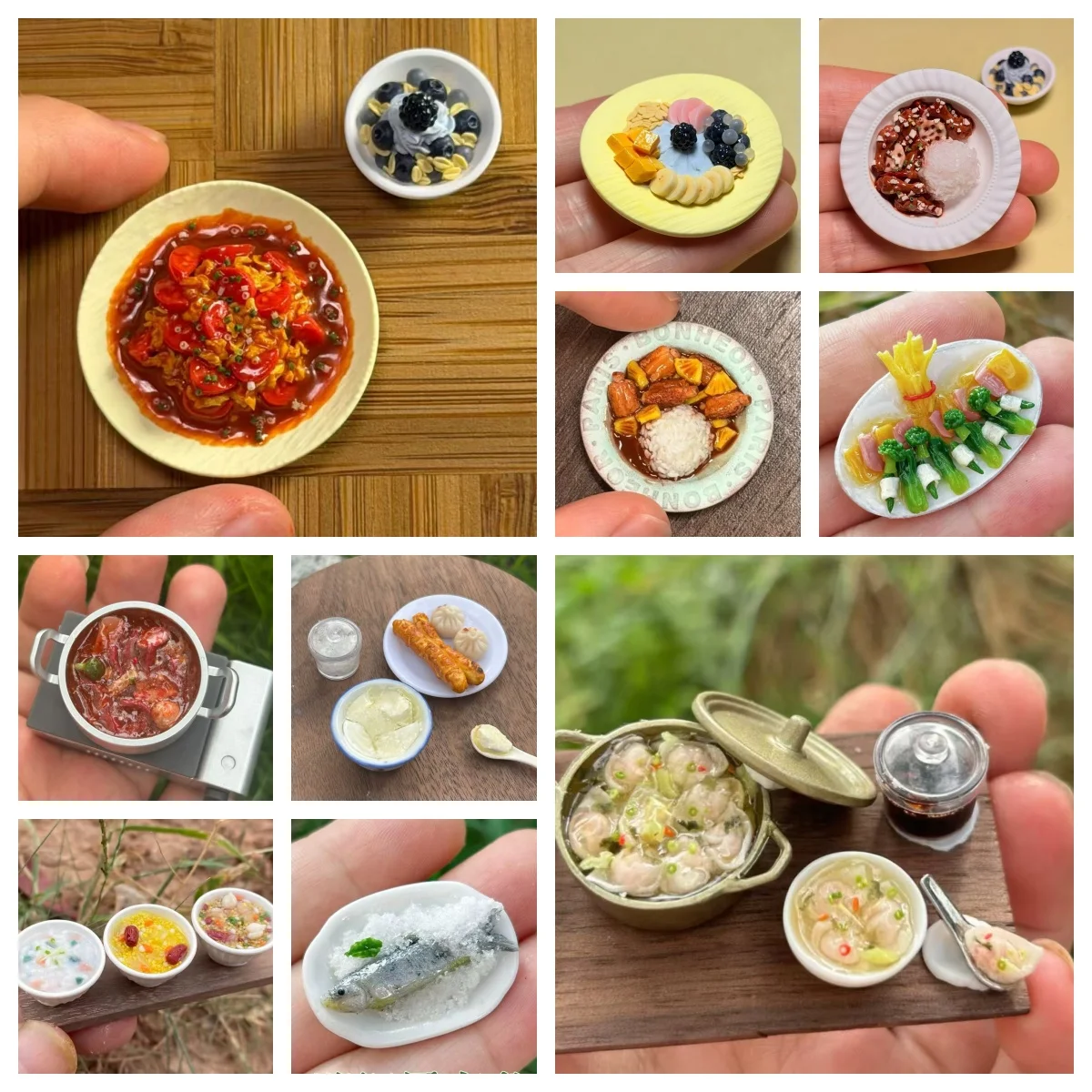 

Miniature Dollhouse Chinese Food Set Sour Fish Chicken Rice Spicy Rice Cake Yogurt Bowl for DIY Kitchen Decor Accessories Bjd