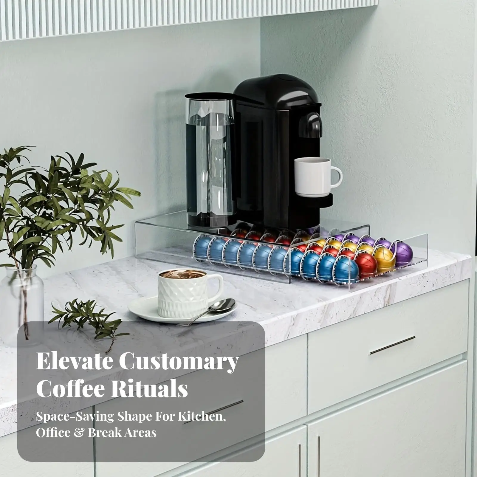 Clear Acrylic Coffee Pod Storage Rack Countertop Organizer for Kitchen Capsule Holder Tray with Slotted Front Section