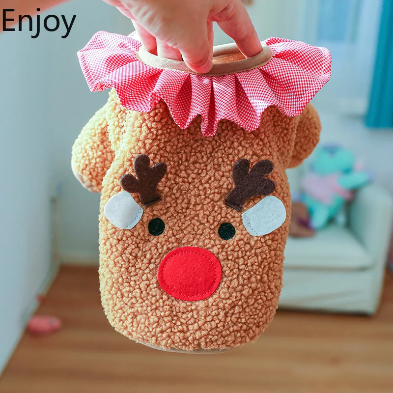 Christmas Coat Autumn and Winter Warm Pet Clothing Cat Dog Red Plaid Collar Coffee Fleece Two Legged Clothes Cute Coat