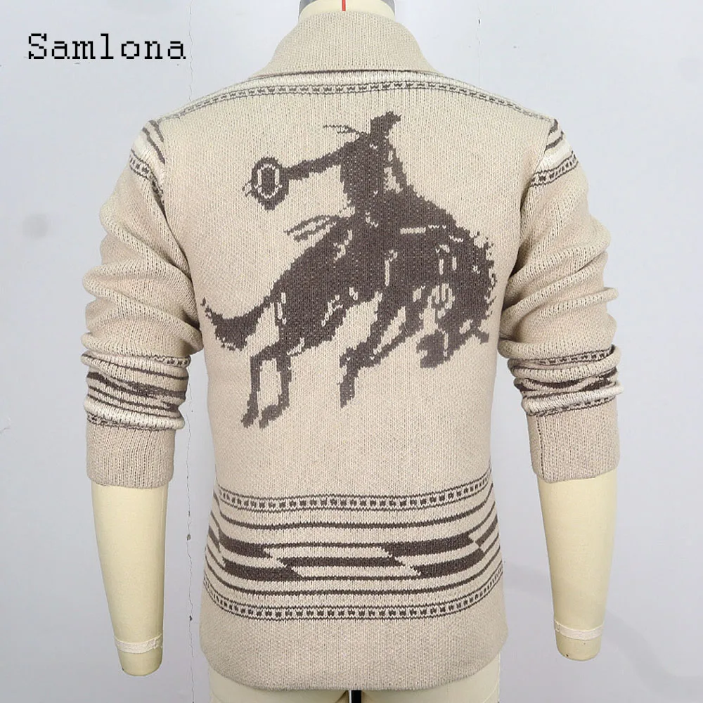 Plus Size Mens Vintage Knitted Sweaters Winter Warm Coats Men's Cardigans 2024 Western Style Fashion 3D Print Sweater Outerwear