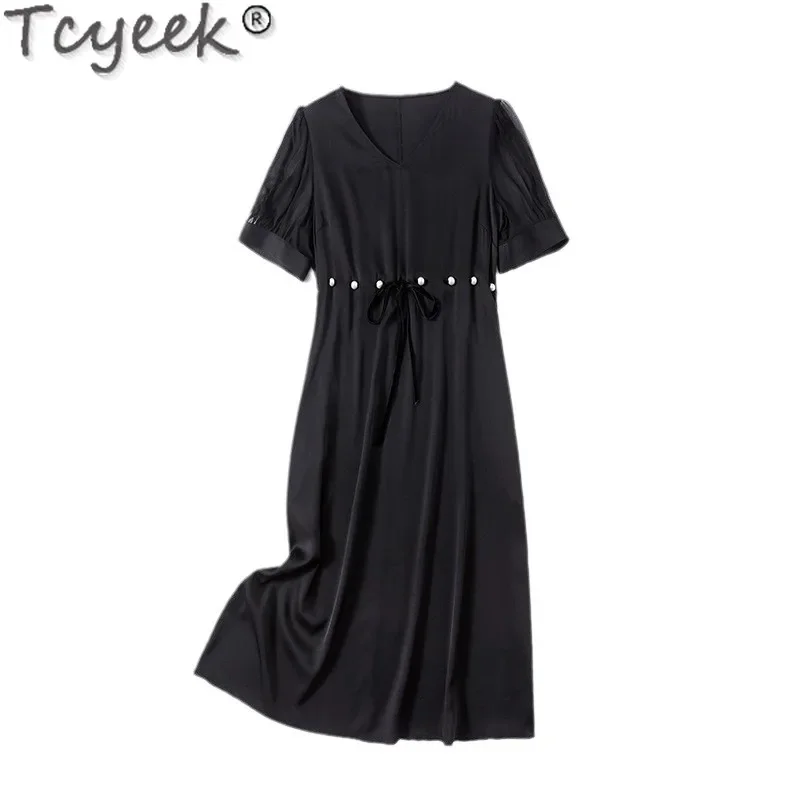 Tcyeek-Robe à col en V française pour femme, Mulberry Inj, Vêtements d'été haut de gamme, Robe élégante pour femme, 92.3%, 2024