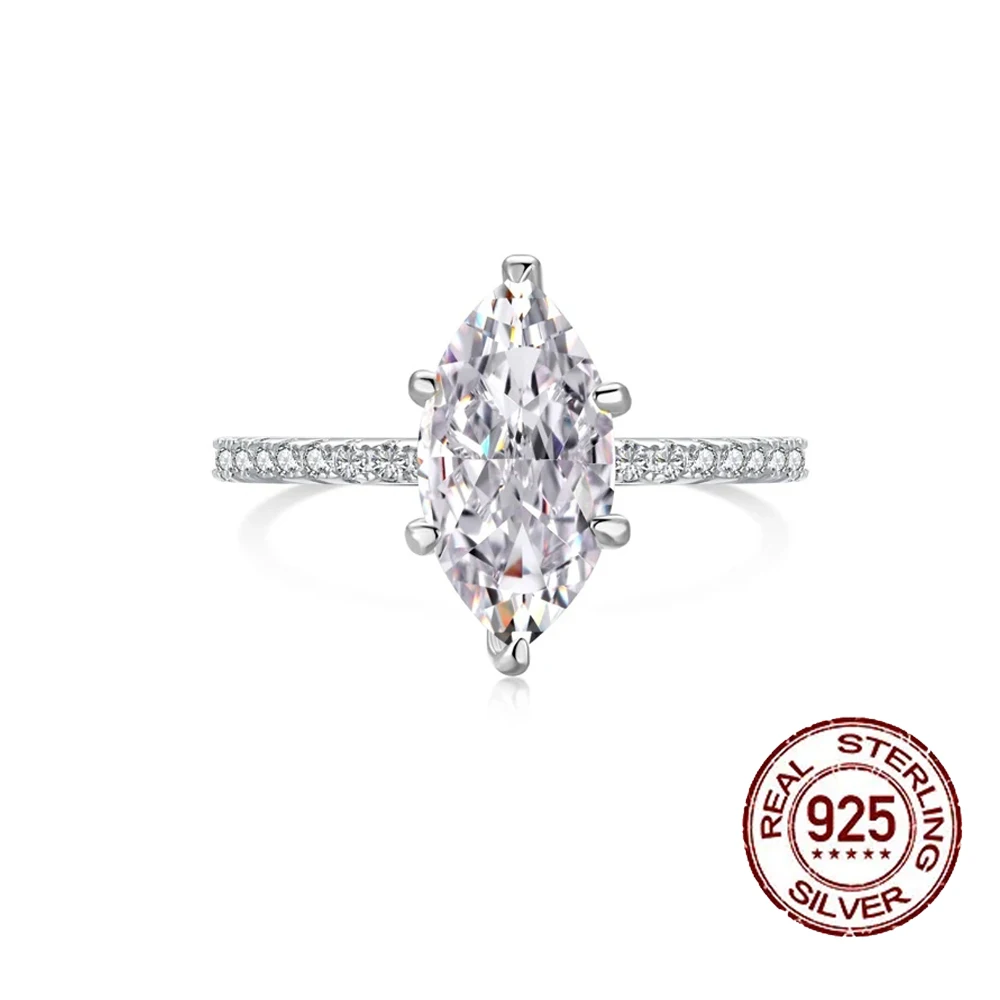 QooLady Fashion 925 Sterling Silver Marquise Cut Cubic Zircon Olśniewające ślubne pierścionki zaręczynowe dla kobiet Fine Jewelry SE012