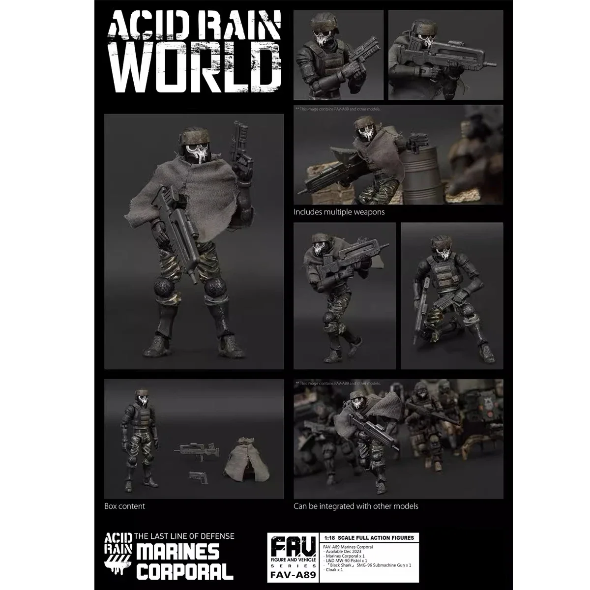HiPlay TOY ALLIANCE 1/18 Acid Rain World FAV-A89 Figura de ação corporal fuzileiros navais
