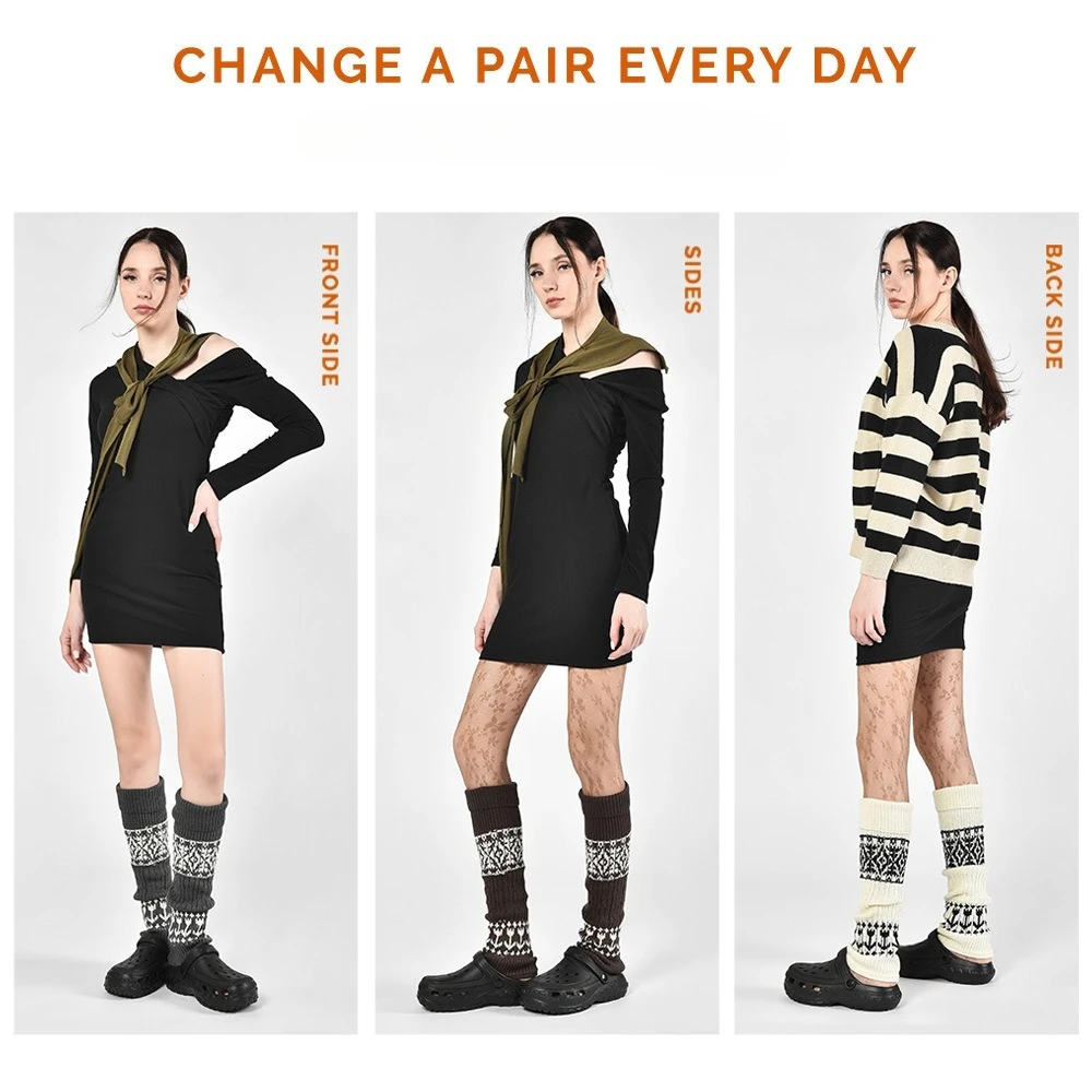 White Woolen Snow Boots Leg Covers Warm Ethnic Sle Mid-Calf Sos for Autumn Winter with oes Protection Leg Warmers Knee High Tube