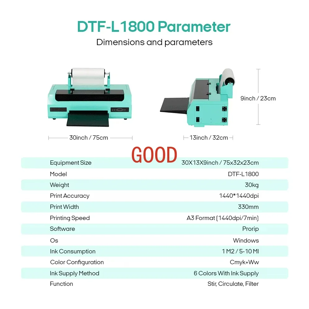 Procolored DTF Transfer Printer A3+ L1800 DTF Printer T Shirt Printing Machine With Curing Oven for Clothes Hoodies Jeans