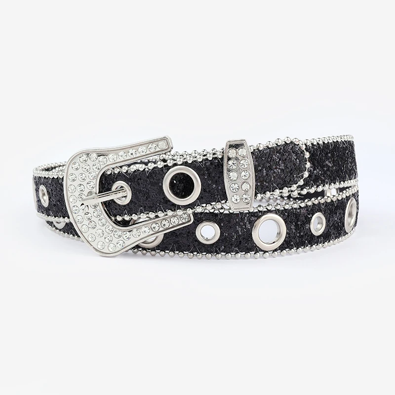 

Y2K Girls Goth Rhinestone Belts Fashion Women PU Leather Strap Rhinestone Belts Western Cowboy Belt for Jeans Men Dropship