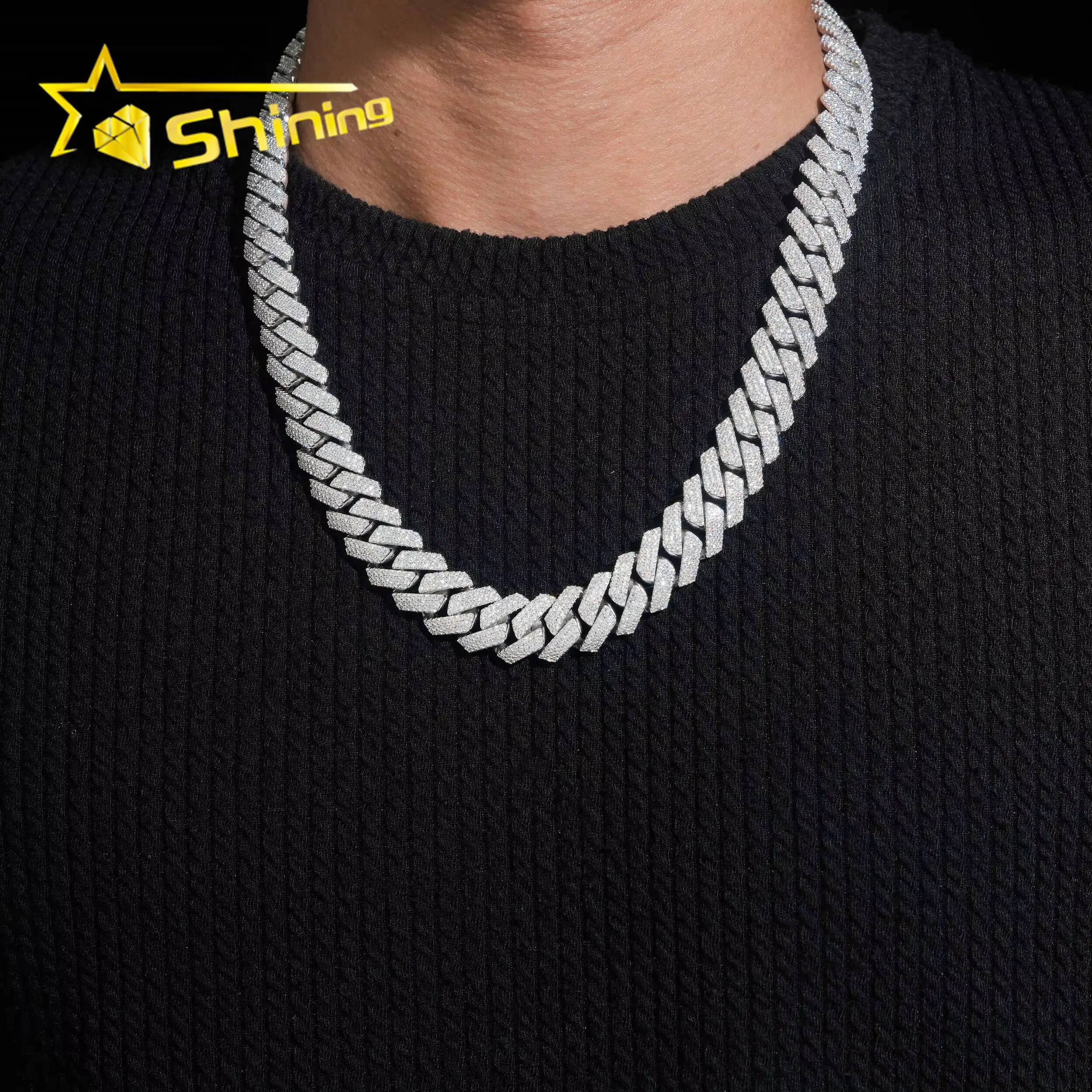 Fashion USA Warehouse New Stocks Ready to Ship 15mm 925 Solid Silver Hip Hop Jewelry Iced Out VVS Diamond Cuban Link Chain Moiss