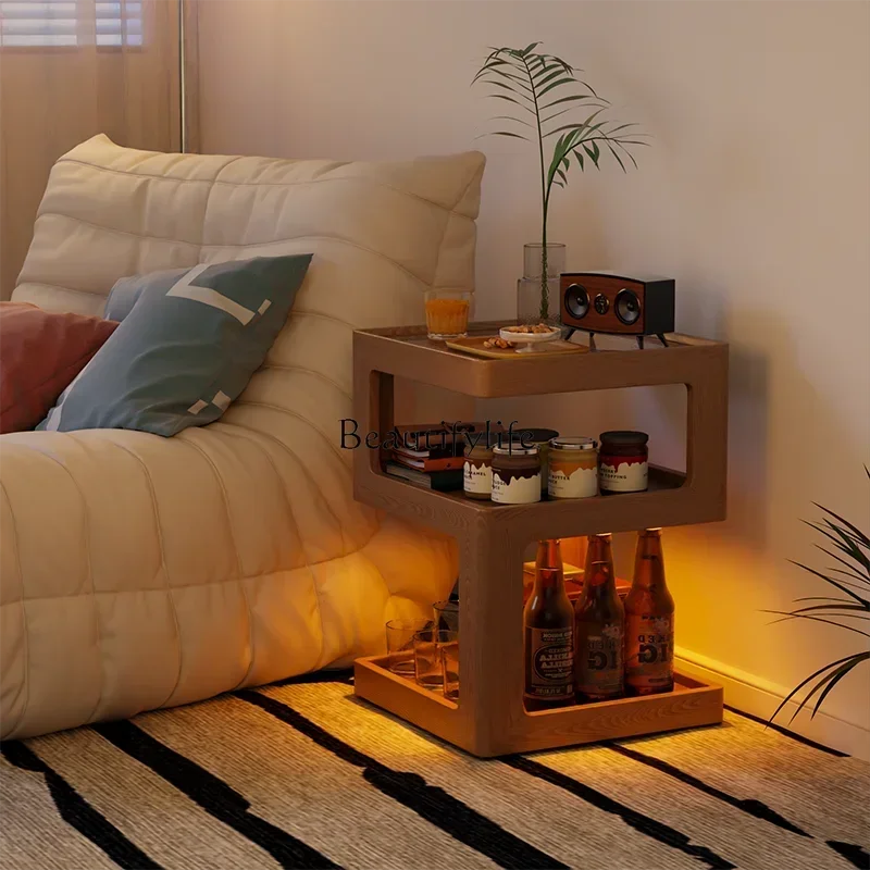 

PJ13Solid wood sofa household small coffee table bedroom creative bedside table rack