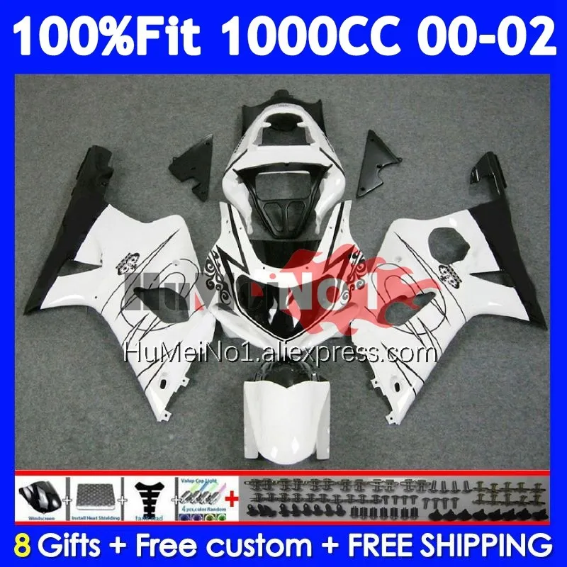 Injection Body For SUZUKI GSXR 1000 GSXR1000 K2 116No.14 1000CC GSXR-1000 00 01 02 GSX-R1000 2000 White black 2001 2002 Fairing