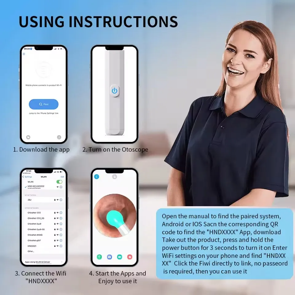 منظار الأذن عالي الدقة مع مجموعة أدوات إزالة شمع الأذن للكاميرا مع 6 أضواء LED للهواتف الذكية iPhone iPad Android