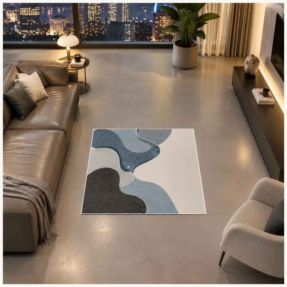 VIKAMA Abstract Organic Shapes Door Mat, Soft Touch Non Slip Flannel Rug, Gallery Style Floor Mat for Conservatory, Dining Room