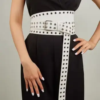 Dames Mode Pu Lederen Holle Klinknagel Korset Dames Cummerbund Jas Tailleband Jurk Decration Brede Riem J385