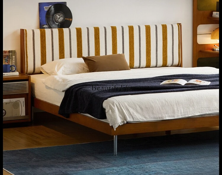 

Removable and Washable Fabric Bed Simple Modern Solid Wood French Retro