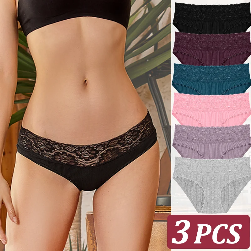 3pcs Women\'s Cotton Panties Sexy Low-Rise Lace Underwear S-XL Ladies Underpants Cotton Briefs Female Comfortable Lingerie 2023