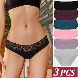 3pcs Women's Cotton Panties Sexy Low-Rise Lace Underwear S-XL Ladies Underpants Cotton Briefs Female Comfortable Lingerie 2023