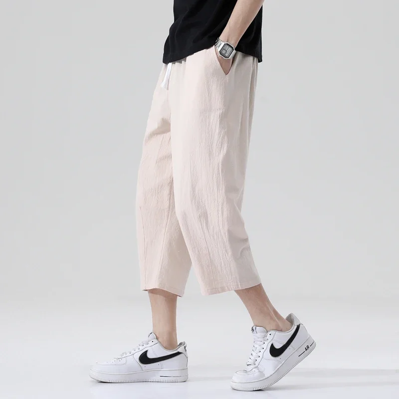 Summer Casual Pants Men\'s Wild Cotton and Linen Loose Linen Pants Korean Style Trend Nine-point Straight Trousers