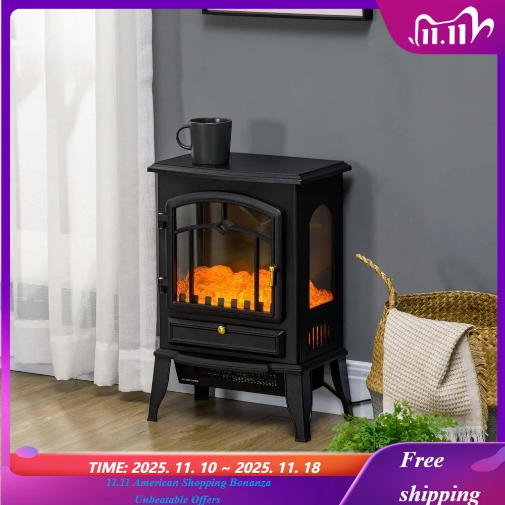

Electric Fireplace Stove, 22" Freestanding Fireplace Heater with 3-Sided Realistic Flame, Overheating Protection