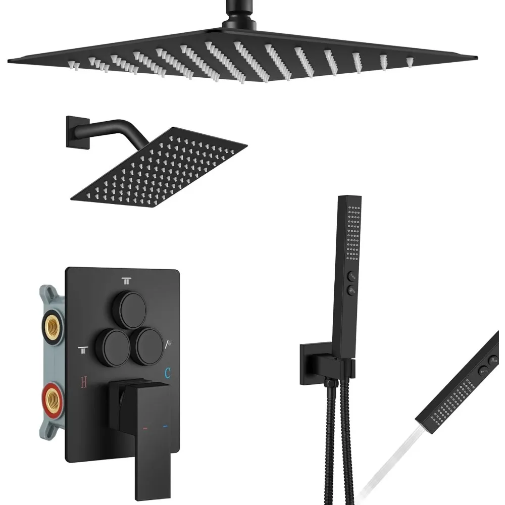 

Aolemi Ceiling-Mounted Shower System with 12 and 6 Inch Dual Shower Heads and Rough-In Valve Trim Kit